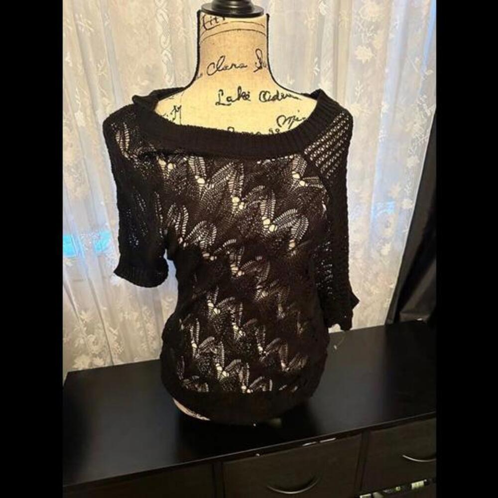 Vintage Derek Heart Black Lace Knit Sweater Top